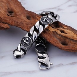 Vintage Chic Style Round Sign Cross Titanium Bracelet For Men