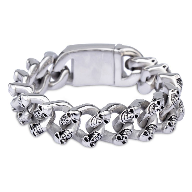 Fashion Double Row Skull Titanium Bracelet For Men Fashion Double Row Skull Titanium Bracelet For Men