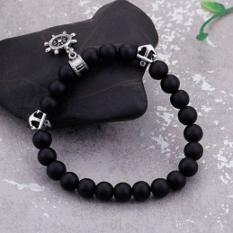 Vintage Anchor Sailor Rudder Titanium Men's Beaded Bracelet