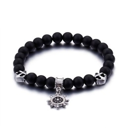 Vintage Anchor Sailor Rudder Titanium Men's Beaded Bracelet