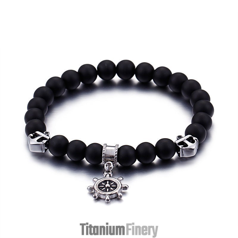 Vintage Anchor Sailor Rudder Titanium Men's Beaded Bracelet Vintage Anchor Sailor Rudder Titanium Men's Beaded Bracelet