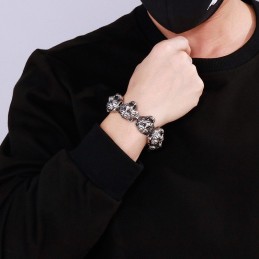 Cool Fashion Tiger Head Cross Flower Clasp Titanium Bracelet For Men
