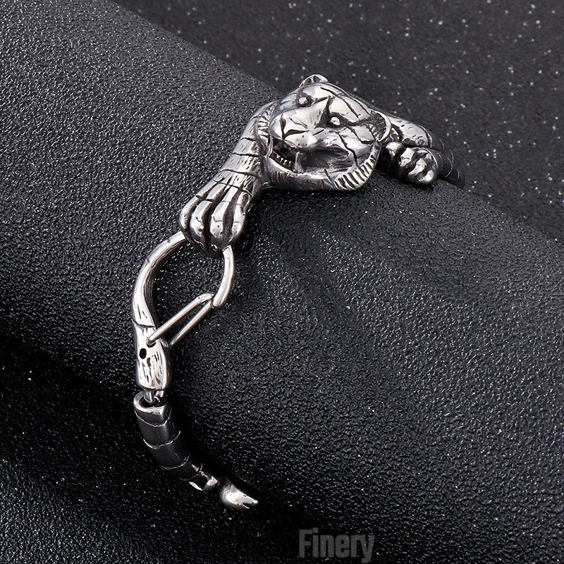 Cool Antique Gold Tiger Titanium Bracelet For Men Cool Antique Gold Tiger Titanium Bracelet For Men