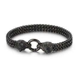 Cool Rock Hip-Hop Style Double Wolf Head Titanium Bracelet For Men