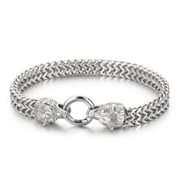 Fashion Rock Hip-Hop Style Double Wolf Head Titanium Men's Bracelet