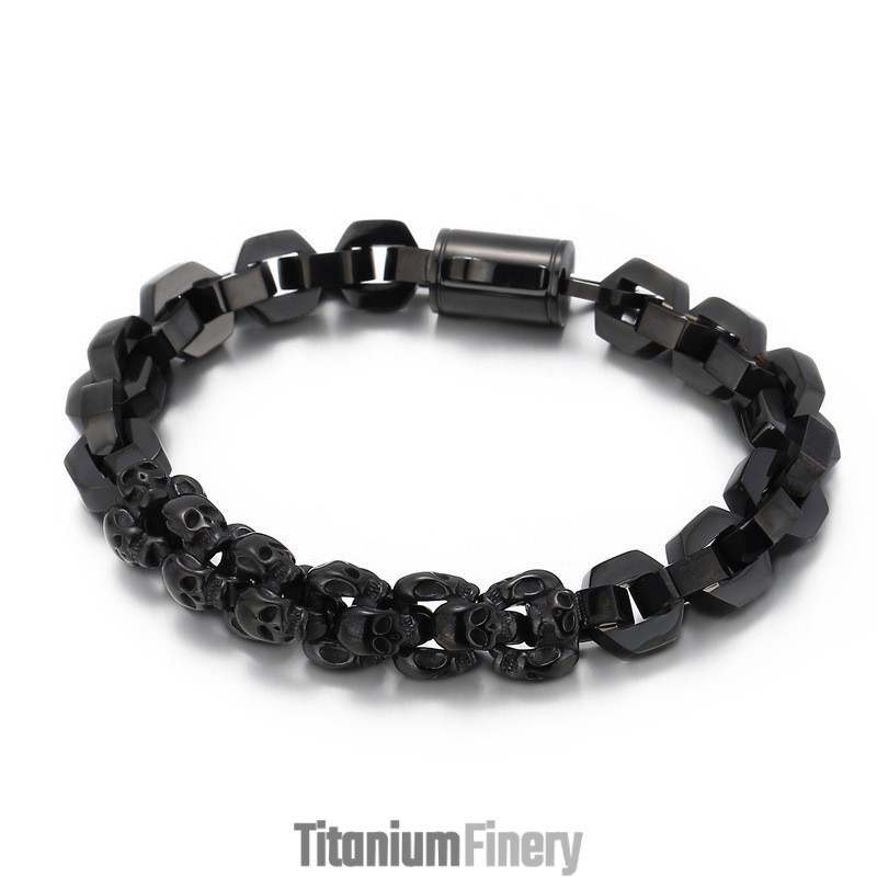 Spliced Skull Polygon Plated Titanium Bracelet For Men Spliced Skull Polygon Plated Titanium Bracelet For Men