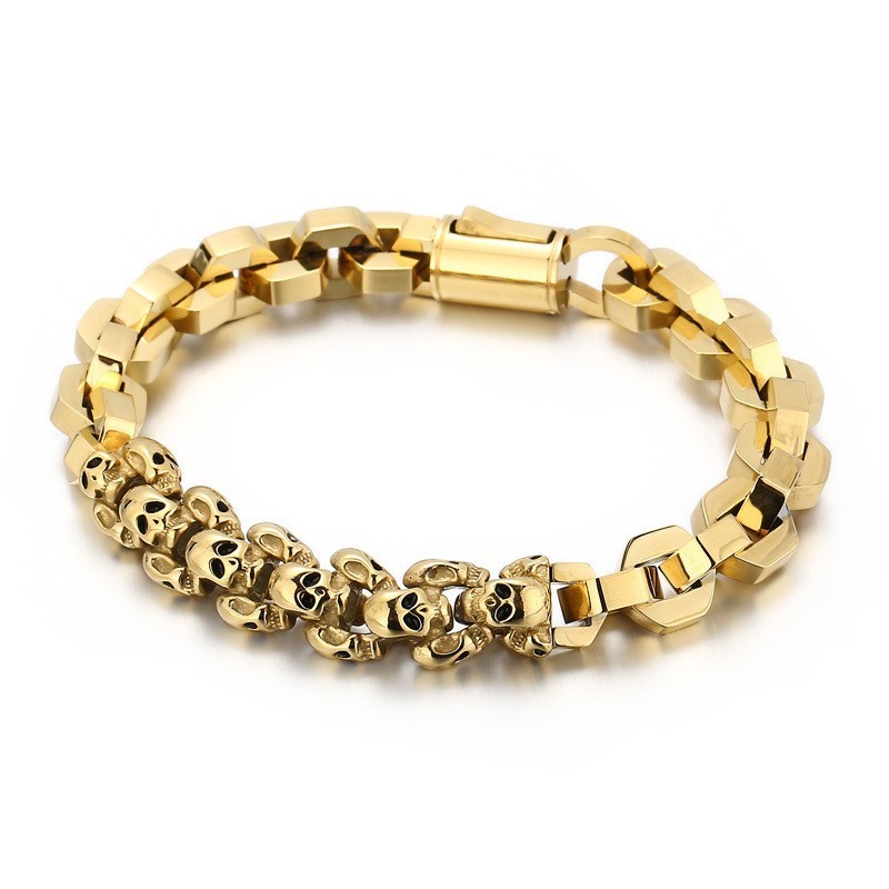 Stitched Skull Polygonal Titanium Bracelet For Men