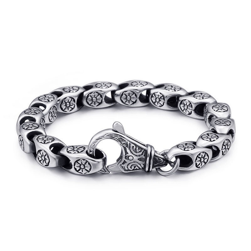 Titanium Retro Jewelry Cool Flower Hollow Chic Titanium Bracelet For Men