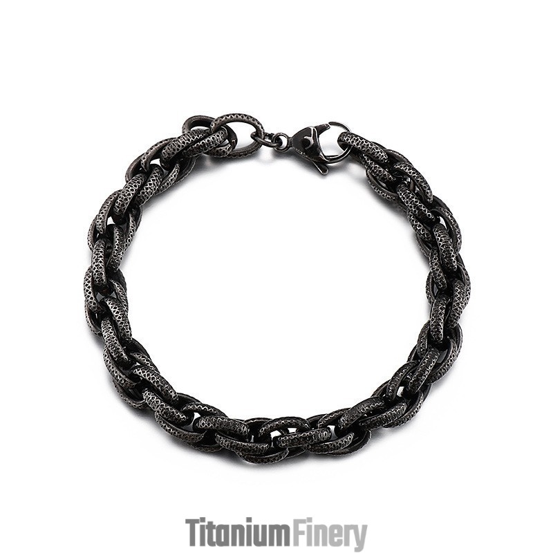 Retro Black Dot Pattern Hip-Hop Thick Twist Chain Titanium Bracelet For Men