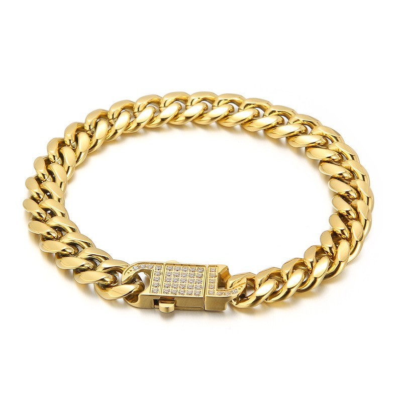 Cuban Chain With Diamonds Men's Titanium Bracelet Necklace Cuban Chain With Diamonds Men's Titanium Bracelet Necklace