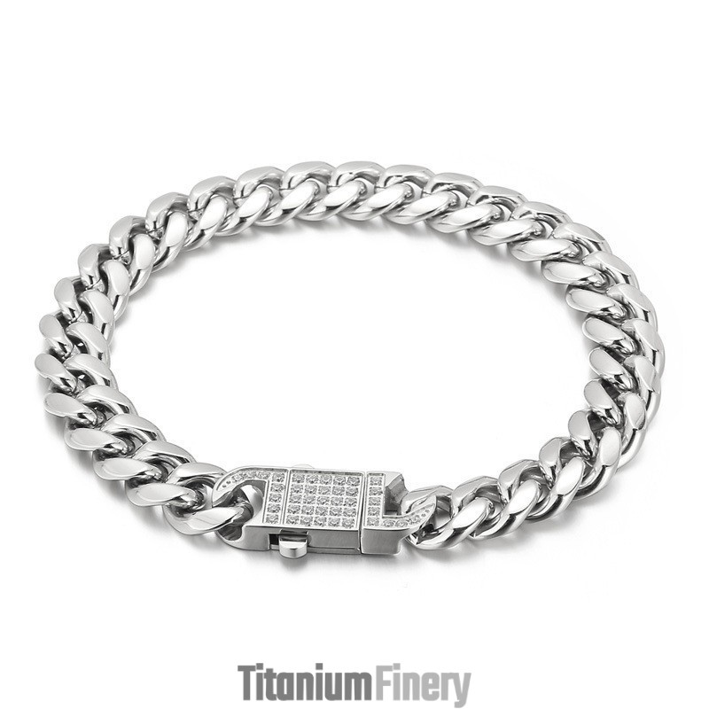 Cuban Chain With Diamonds Men's Titanium Bracelet Necklace Cuban Chain With Diamonds Men's Titanium Bracelet Necklace