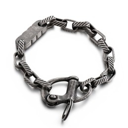 Vintage Black Square Striped Keychain Men's Titanium Bracelet