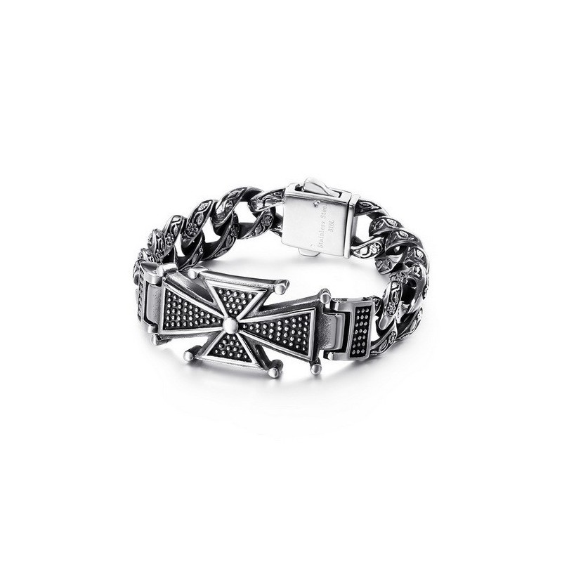 Cool Skull Cross With Zirconia Titanium Bracelet