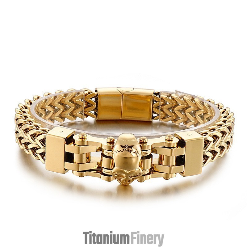 Cool Hip Hop Skull Men's Titanium Bracelet Cool Hip Hop Skull Men's Titanium Bracelet