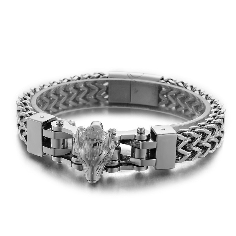 Cool Men's Titanium Bracelet With Wolves Head Cool Men's Titanium Bracelet With Wolves Head