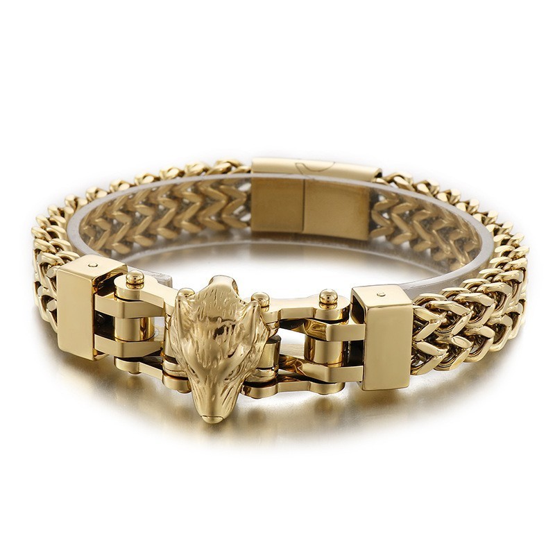 Cool Hip Hop Men's Titanium Bracelet With Wolf Head Cool Hip Hop Men's Titanium Bracelet With Wolf Head
