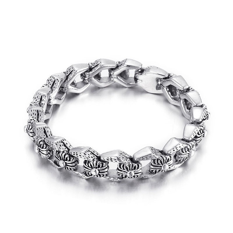 Retro Pop Cool Rock Hip Hop Style Flower Men's Titanium Bracelet Retro Pop Cool Rock Hip Hop Style Flower Men's Titanium Bracelet