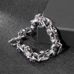 Rock Hip Hop Style Titanium Jewelry Cool Double Skull Men's Titanium Bracelet