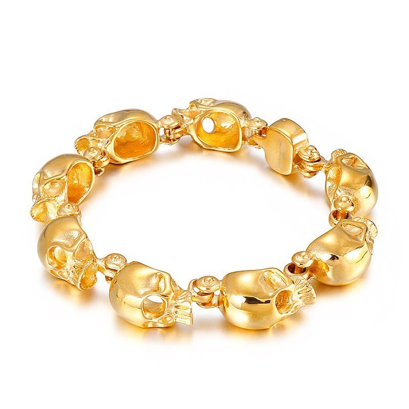 Chic Style Gold Skull Titanium Bracelet For Men Chic Style Gold Skull Titanium Bracelet For Men
