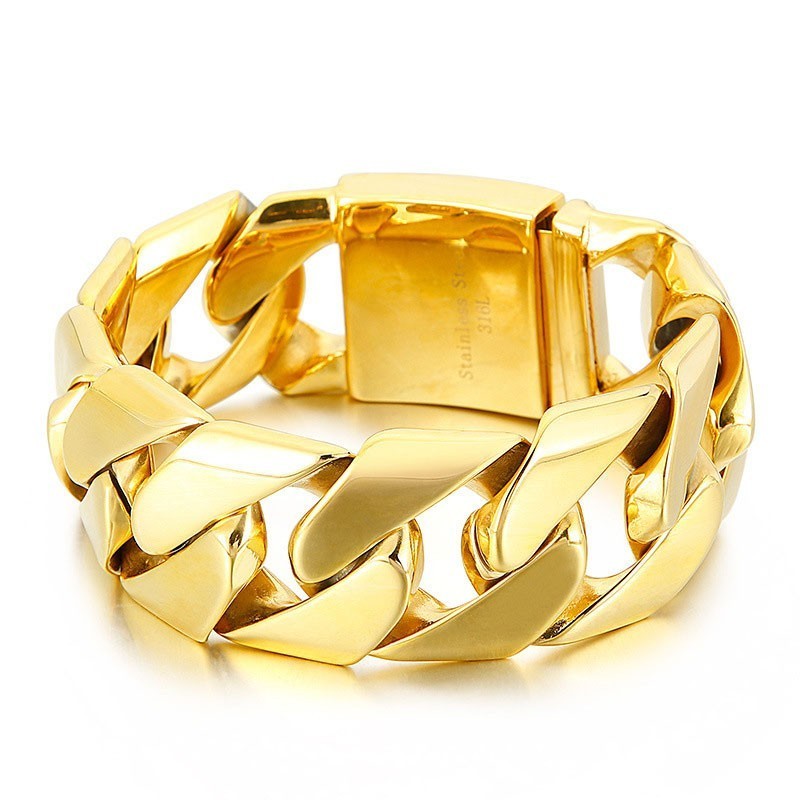 Fashion Gold 31Mm Wide Cool Titanium Hip Hop Bracelet Fashion Gold 31Mm Wide Cool Titanium Hip Hop Bracelet