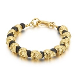 Titanium Skull Bracelet Men's Tiger Eye Volcanic Stone Bracelet