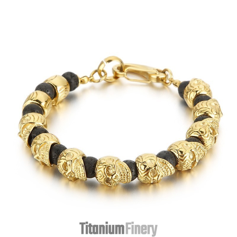 Titanium Skull Bracelet Men's Tiger Eye Volcanic Stone Bracelet Titanium Skull Bracelet Men's Tiger Eye Volcanic Stone Bracelet