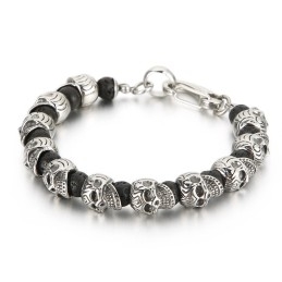 Titanium Skull Bracelet Tiger Eye Volcanic Stone Men's Bracelet Bracelet