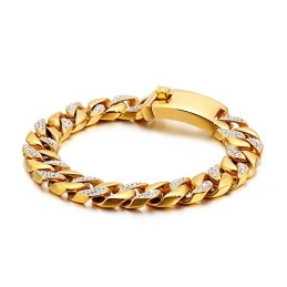 Hip Hop Hip Hop Style Jewelry 19K Gold Men's Titanium Bracelet With Diamonds
