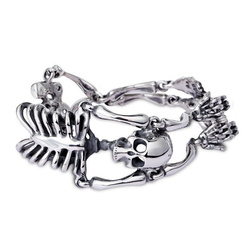 Vintage Exaggerated Skull And Bones Titanium Bracelet For Men Vintage Exaggerated Skull And Bones Titanium Bracelet For Men