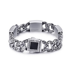 Vintage Fashion Hip-Hop Style Floral Pattern With Diamond Clasp Men's Titanium Bracelet