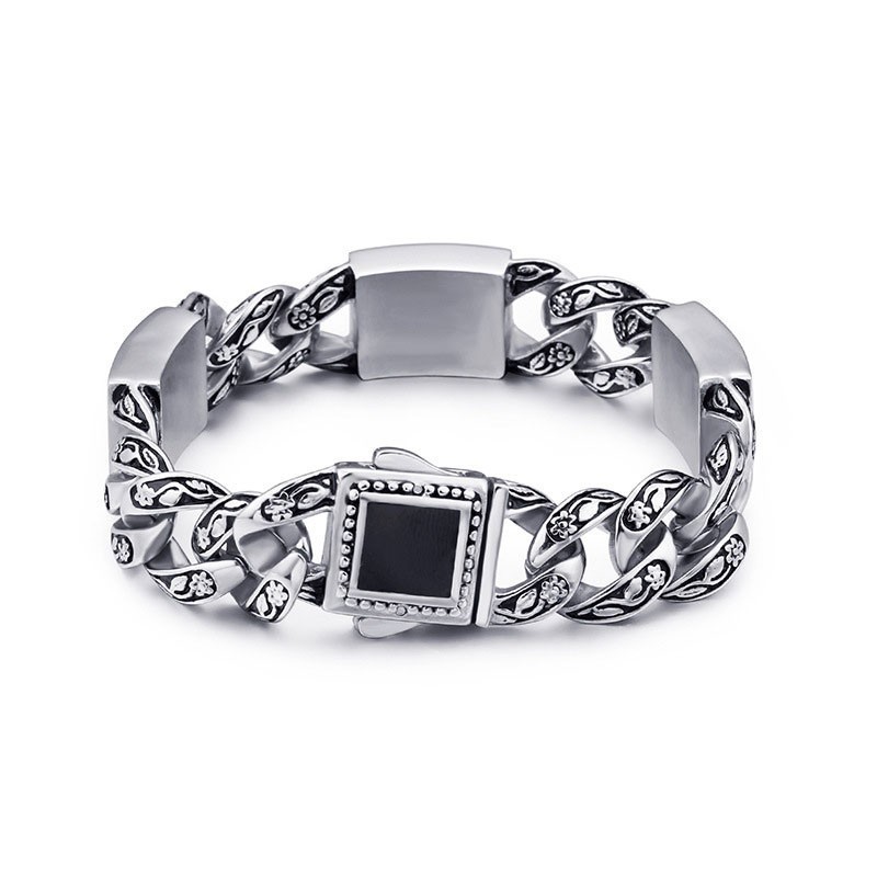 Vintage Fashion Hip-Hop Style Floral Pattern With Diamond Clasp Men's Titanium Bracelet Vintage Fashion Hip-Hop Style Floral Pattern With Diamond Clasp Men's Titanium Bracelet