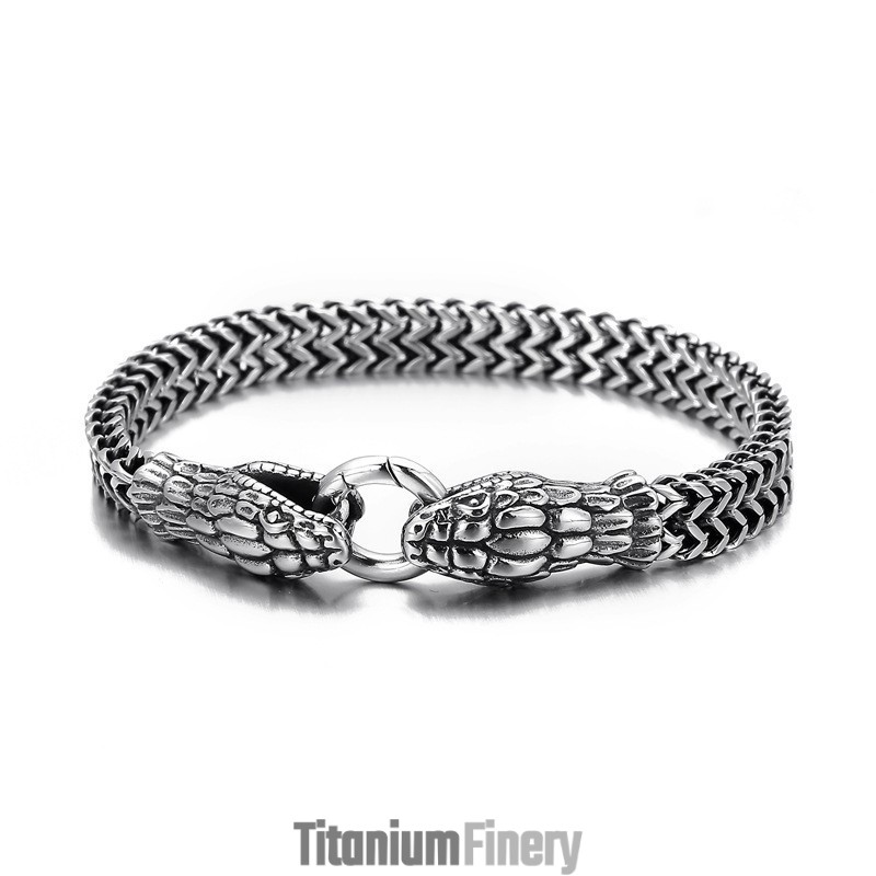 Vintage Cool Fashion Double-Headed Snake Titanium Bracelet For Men Vintage Cool Fashion Double-Headed Snake Titanium Bracelet For Men