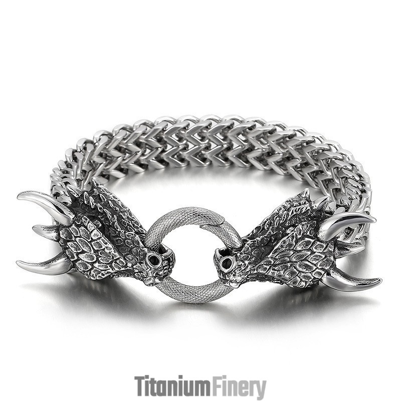 Popular Cool Double Animal Head Braided Men's Titanium Bracelet Popular Cool Double Animal Head Braided Men's Titanium Bracelet