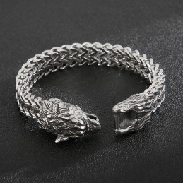 Cool Wolf Head Double Casting Titanium Bracelet For Men