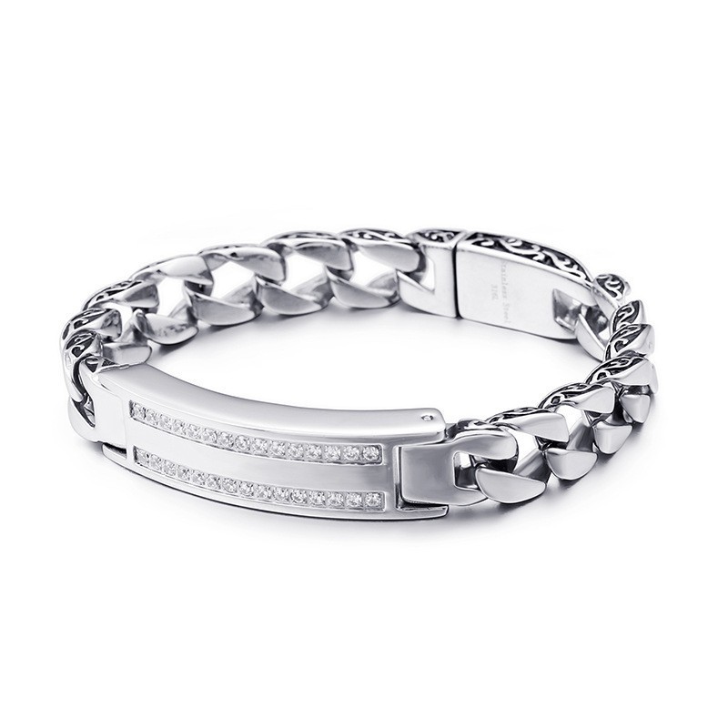 Men's Titanium Vintage Keel Bracelet With White Stones Men's Titanium Vintage Keel Bracelet With White Stones