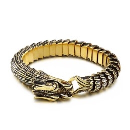 Cool Hip-Hop Street Plating Gold Dragon Titanium Bracelet For Men