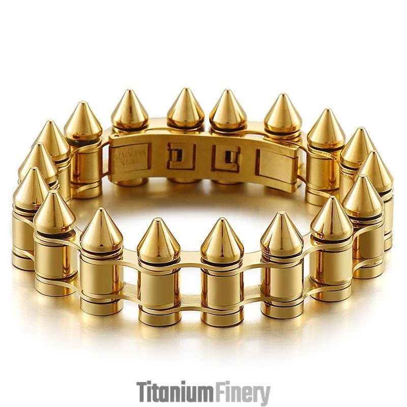 Fashion Bullet Head Men's Titanium Biker Bracelet Fashion Bullet Head Men's Titanium Biker Bracelet