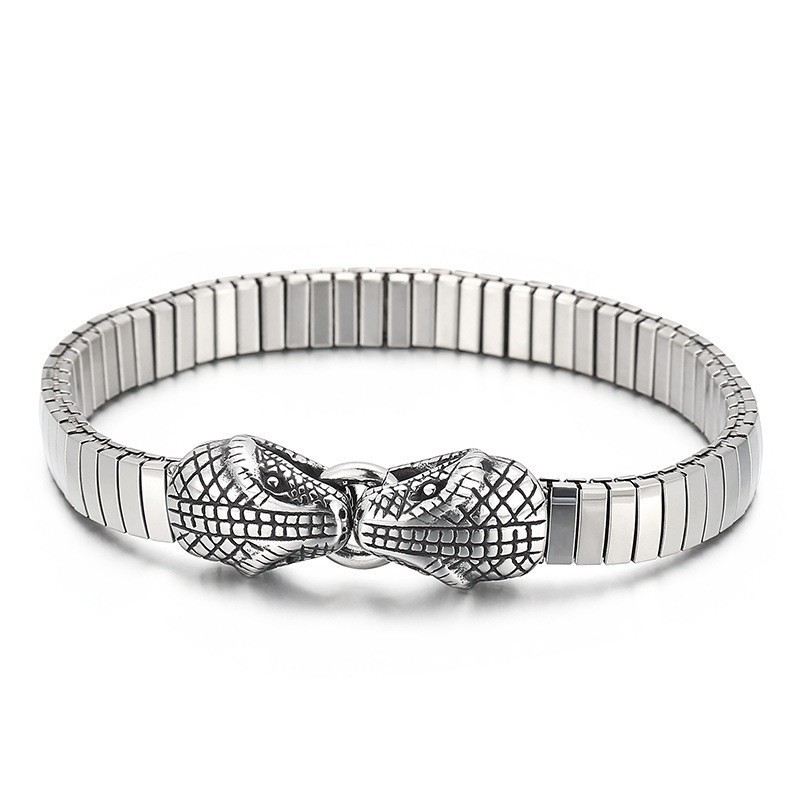 Cool Double Snake Head Chic Style Titanium Bracelet For Men Cool Double Snake Head Chic Style Titanium Bracelet For Men