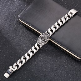 Vintage Chic Style Round Plate Masonic Titanium Bracelet For Men
