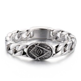 Vintage Chic Style Round Plate Masonic Titanium Bracelet For Men