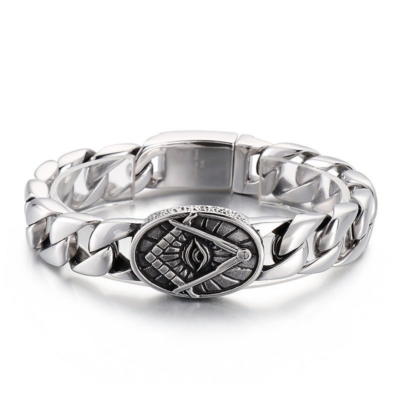 Vintage Chic Style Round Plate Masonic Titanium Bracelet For Men Vintage Chic Style Round Plate Masonic Titanium Bracelet For Men
