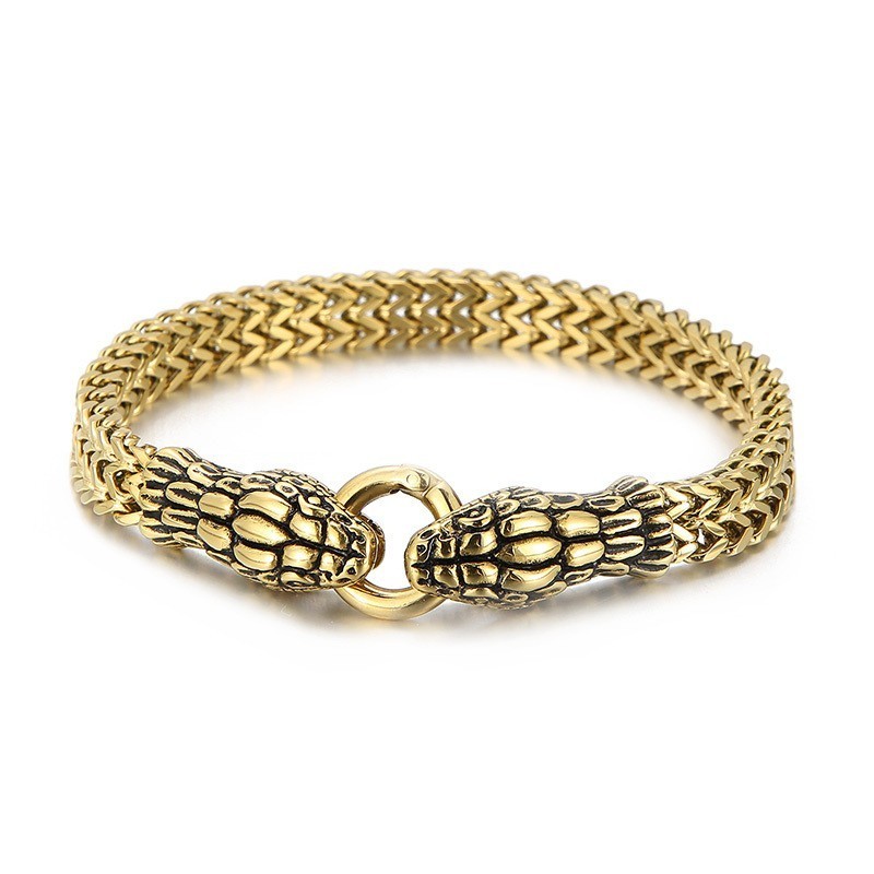 Cool Vintage Chic Style Double-Headed Snake Titanium Bracelet For Men Cool Vintage Chic Style Double-Headed Snake Titanium Bracelet For Men
