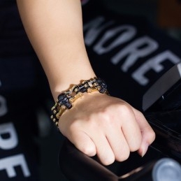 Rock Hip-Hop Electroplated Two-Color Skull Titanium Men's Biker Bracelet