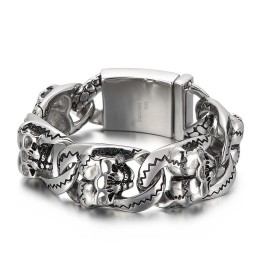 Cool Double Skull Pattern Titanium Bracelet For Men