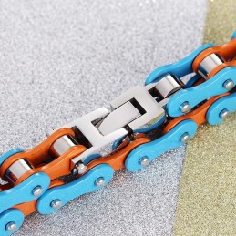 Simple Painted Blue-Orange Titanium Men's Biker Bracelet
