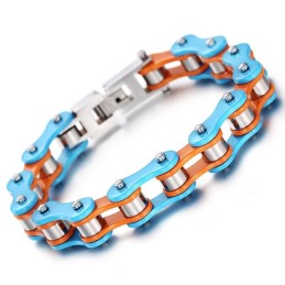 Simple Painted Blue-Orange Titanium Men's Biker Bracelet