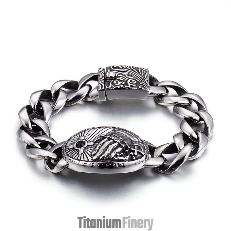 Fashion Cross With Zirconia Curved Titanium Bracelet For Men Fashion Cross With Zirconia Curved Titanium Bracelet For Men