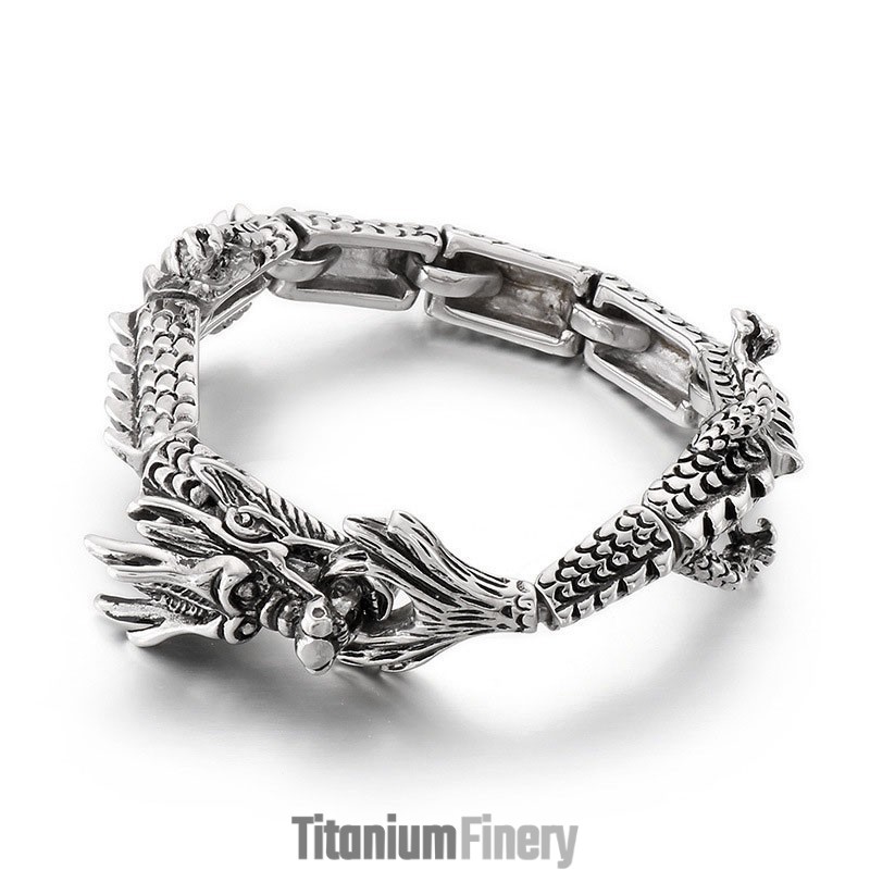Cool Chic Zodiac Dragon Titanium Bracelet For Men