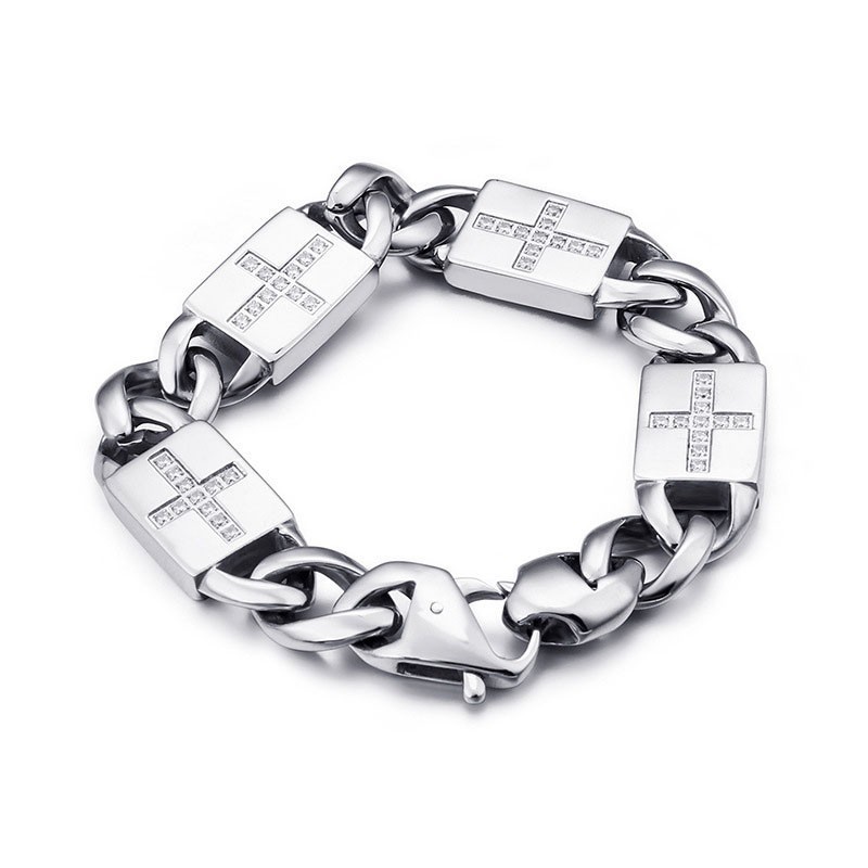 Fashion Rock Hip-Hop Style Cross With Diamonds Titanium Bracelets Fashion Rock Hip-Hop Style Cross With Diamonds Titanium Bracelets