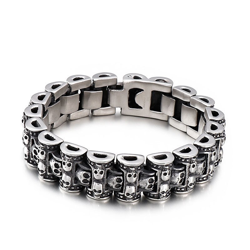 Exaggerated Skull Biker Titanium Bracelet For Men Exaggerated Skull Biker Titanium Bracelet For Men
